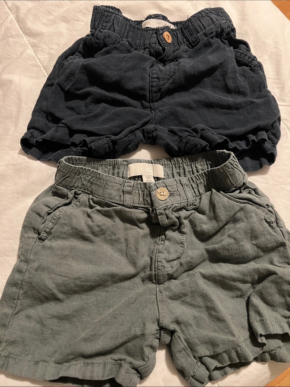 Zara Kids Elastic Waist Ruffle Hem Shorts - Navy and Olive